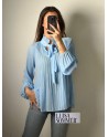 Blouse unie plissée bleu ciel