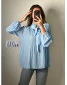 Blouse unie plissée bleu ciel