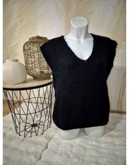 pull sans manche en mohair et alpaca gris ou noir