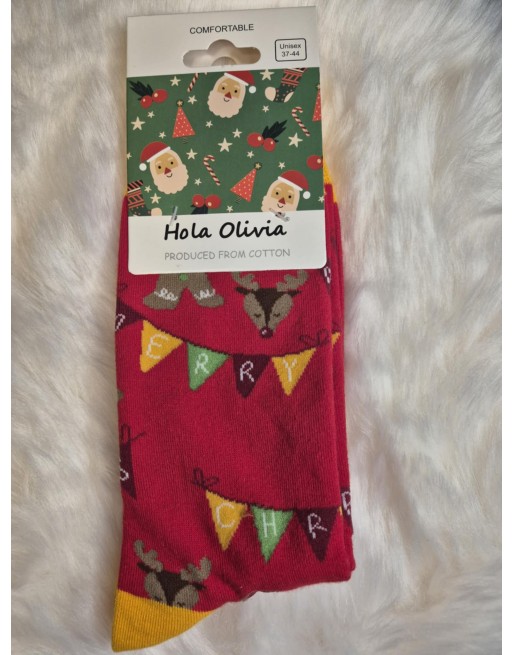 Chaussette hola Olivia renne et guirlande merry christmas